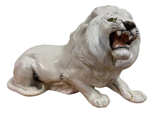 Vintage Italian Glazed Ceramic Lion, 1970s