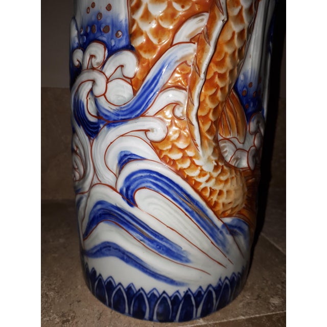 Ceramic Arita Porcelain Vases with Carps Decoration, Japan, Set of 2 For Sale - Image 7 of 18