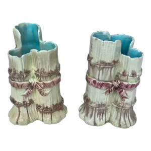 19th Century English Majolica Bamboo Vase-A Pair