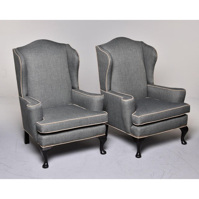 English Library Wing Chairs With New Upholstery - Pair For Sale - Image 9 of 12