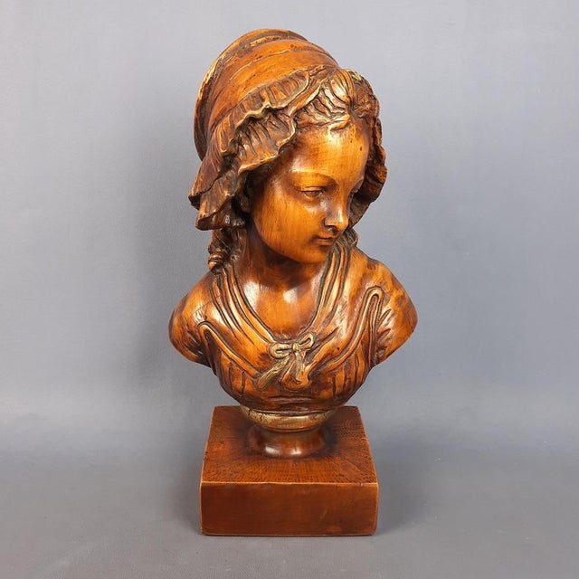 Brown Carved Wooden Sculpture of a Girl, 1960s For Sale - Image 8 of 16