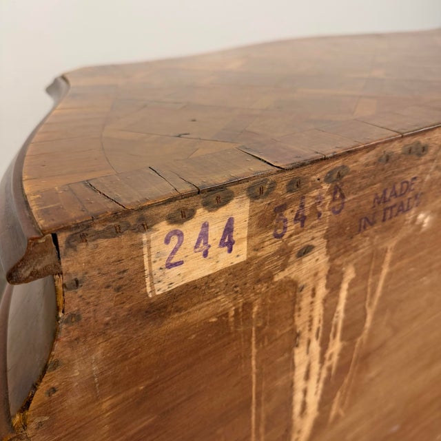 Italian Parquet Burl Wood Bombe Style Chest of Drawers For Sale - Image 11 of 12