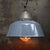 Factory hanging lamp grey enamel white interior clear glass, cast iron top depending on destination, all our lights are...