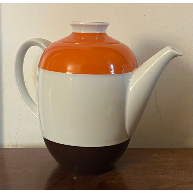 Orange Eschenbach Bavaria Mid-Century Modern Porcelain Teapot or Coffee Pot With Brown and Orange Stripes For Sale - Image 8 of 16