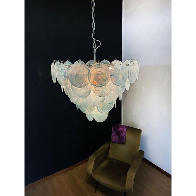 Space Age Murano Chandelier with 57 Blue Albaster Iridescent Glasses, 1990s For Sale - Image 6 of 18