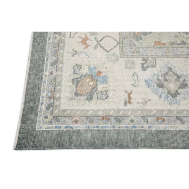 Modern Early 21st Century Gray Colorful Floral Design Handwoven Wool Turkish Oushak Rug 8'11" X 11'8" For Sale - Image 3 of 8