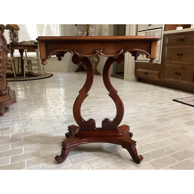 Wood Antique Solid Mahogany Harp Art Nouveau Table Usa Pretty For Sale - Image 7 of 14
