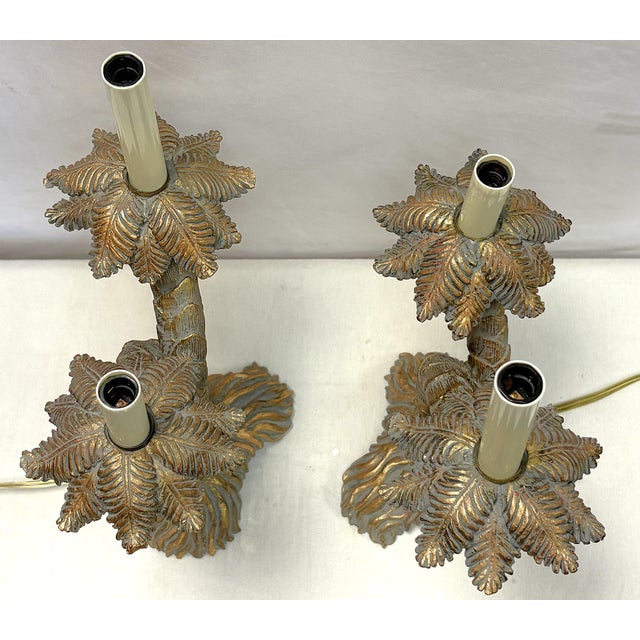 Vintage Coastal Double Crossed Palm Tree Table Lamps- A Pair For Sale - Image 10 of 18