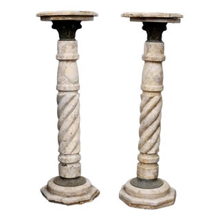 Neoclassical Marble Pedestal Columns Garden Stands, Set of 2 For Sale