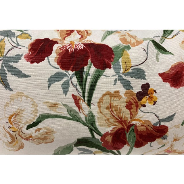 Pair of Large Bolster Pillows With a Colorful Red & Cream Iris Pattern - Made in Uk For Sale In Dallas - Image 6 of 12