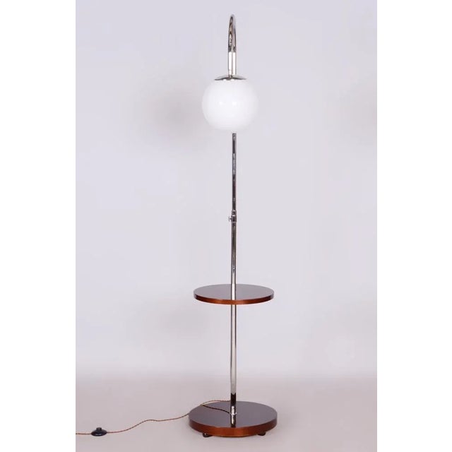 Bauhaus Floor Lamp in Walnut & Chrome, Czechia, 1930s For Sale - Image 6 of 8