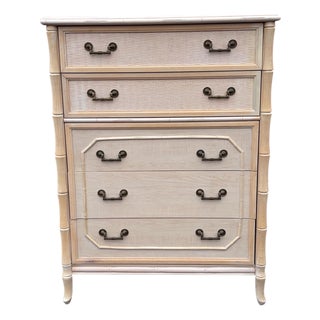 Vintage Coastal Faux Bamboo Tall Dresser by Broyhill For Sale