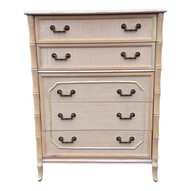 Vintage Coastal Faux Bamboo Tall Dresser by Broyhill For Sale