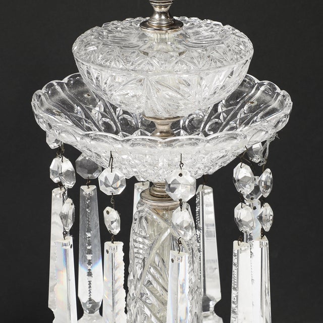 Pair of Art Deco Czech U S Zone Cut Crystal and Silver Plated Table Lamps For Sale - Image 17 of 18