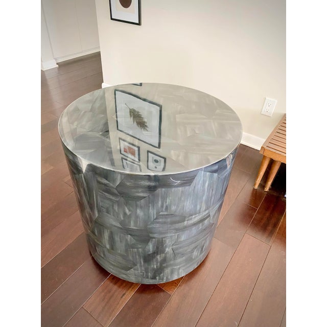Made Goods Tall Sleek Black Faux Horn Inlay Modern Round Side Accent Table Boyd by Made Goods For Sale - Image 4 of 8