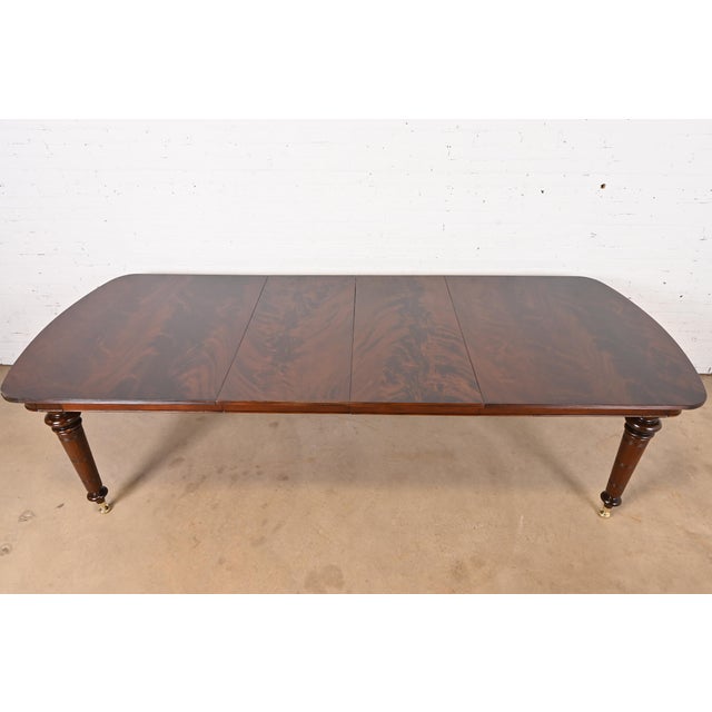 Late 20th Century Baker Furniture English Regency Flame Mahogany Extension Dining Table, Newly Refinished For Sale - Image 5 of 12
