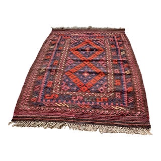 Vintage Baluch Tribal Rug 3x5 Hand Knotted Wool Geometric Carpet Runner For Sale