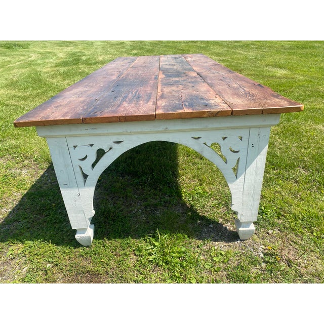 Brown Vintage Large French Country Farmhouse Style Rustic Dining Table For Sale - Image 8 of 12