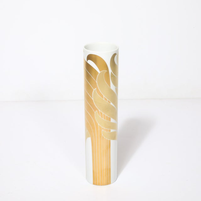 Mid-Century Porcelain Cylindrical Vase W/ 24karat Gold Overlay by Rosenthal For Sale - Image 17 of 17