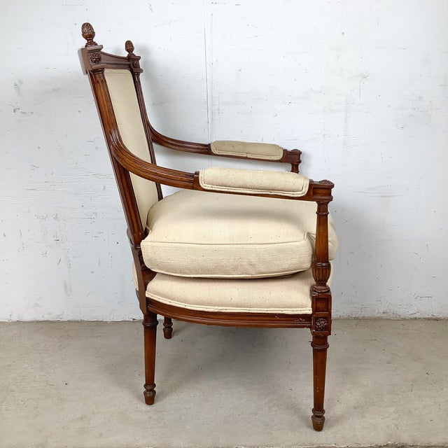 Vintage French Louis XVI Style Fauteuil Armchair For Sale - Image 4 of 12