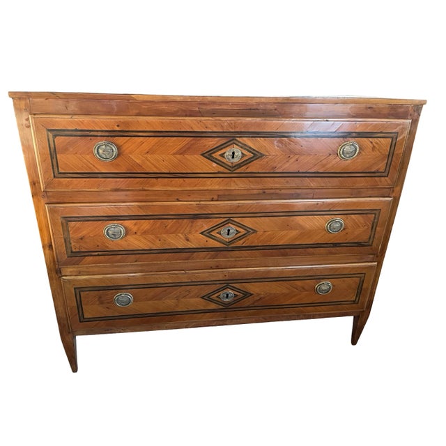 18th Century Italian Cherry Neoclassical Commode With Inlay and Veneer For Sale - Image 16 of 18