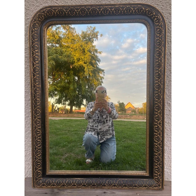 Wood 19th Century Napoleon III Mirror in Ebonized Wood and Gilding For Sale - Image 7 of 10
