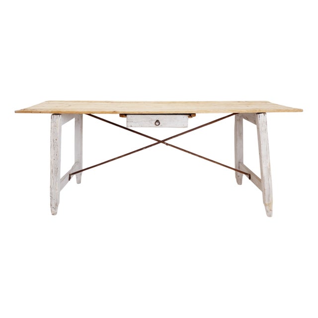 Large Wood Farmhouse Table, 1950s For Sale