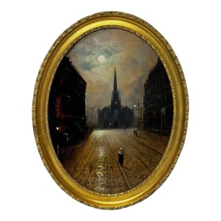 Late 19th Century Oil Painting Trinity Church Liverpool by Moonlight by Walter Meegan Pupil Grimshaw C1890, Framed For Sale