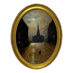 Late 19th Century Oil Painting Trinity Church Liverpool by Moonlight by Walter Meegan Pupil Grimshaw C1890, Framed