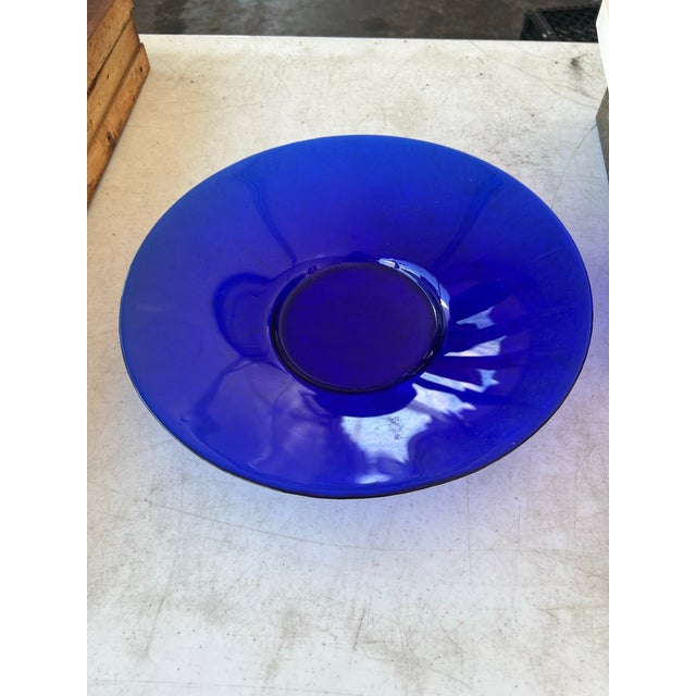 Modern Vintage Large Shallow Cobalt Blue Decorative or Serving Bowl For Sale - Image 3 of 6
