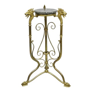 Antique Italian Renaissance Brass Figural Dragon Head Pedestal Table Plant Stand For Sale