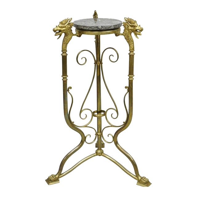 Antique Italian Renaissance Brass Figural Dragon Head Pedestal Table Plant Stand For Sale