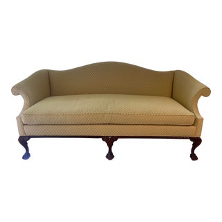 1990s Hickory Chair Co Ball & Claw Mahogany Camelback Sofa For Sale