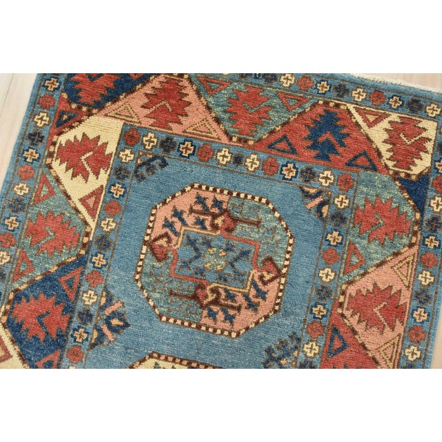 Kazak Runner 2’9” X 9’6” Blue Wool Tribal Hand-Knotted Oriental Rug For Sale In Philadelphia - Image 6 of 12