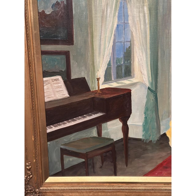 V. Hansen, Interior with Reading Woman, 1960s, Oil Painting on Canvas, Framed For Sale - Image 16 of 17