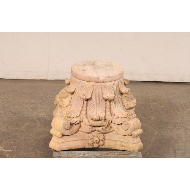 Vintage Spanish Carved Sandstone Corinthian Pedestal Base For Sale - Image 4 of 10