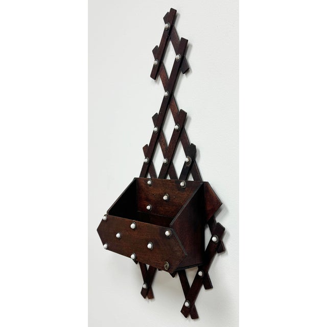Antique Wall-Mount Wood Tramp Art Letter Holder For Sale - Image 4 of 7