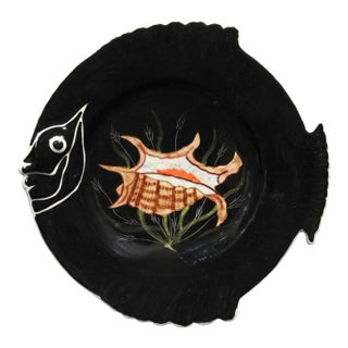 Henriot Quimper Guy Trévoux Black Fish Plate For Sale