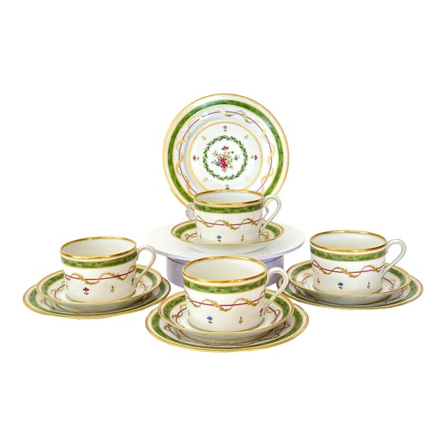1960s Haviland Vieux Paris Green 12-Piece Porcelain Set – Teacup Dessert Set, Tiffany & Co. For Sale