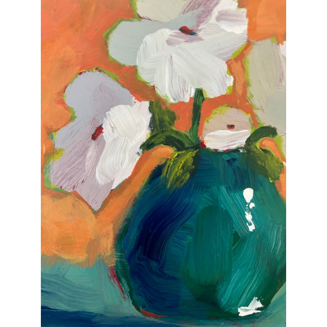2020s “Emerald Stillness” Original Acrylic Contemporary Expressionism Still Life Floral by Linda McDonough For Sale - Image 5 of 11