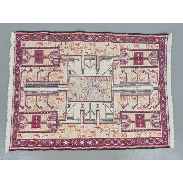 Handmade Kilim Soumak Shahsavan Rug in Wool and Silk, 1960 For Sale - Image 4 of 5