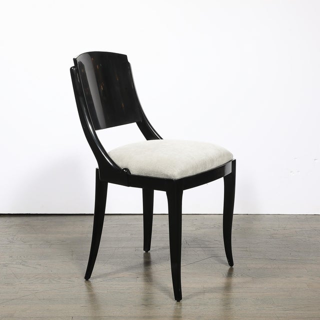 Set of Six Art Deco Sculptural Dining Chairs in Ebonized Walnut & Taupe Mohair For Sale - Image 16 of 18