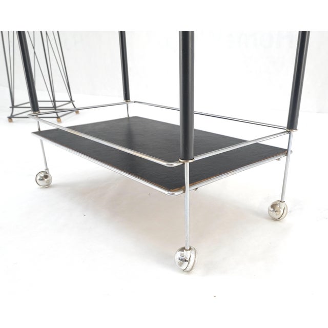 Black Lacquer & Chrome Bauhaus Two Tier Serving Cart on Wheels Circa1940s MINT For Sale - Image 9 of 11