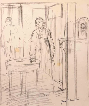Pierre Georges Jeanniot, Figures, Drawing in Pencil, Early 20th Century