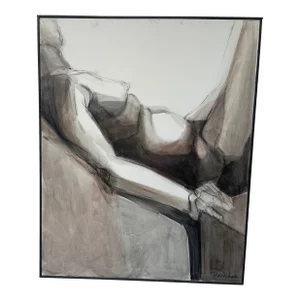 Late 20th Century Original Seated Female Nude Figurative Painting by Tadashi Hayakawa, Framed
