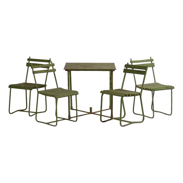 Antique Garden Table and Chairs Set, 1900s, Set of 5 For Sale