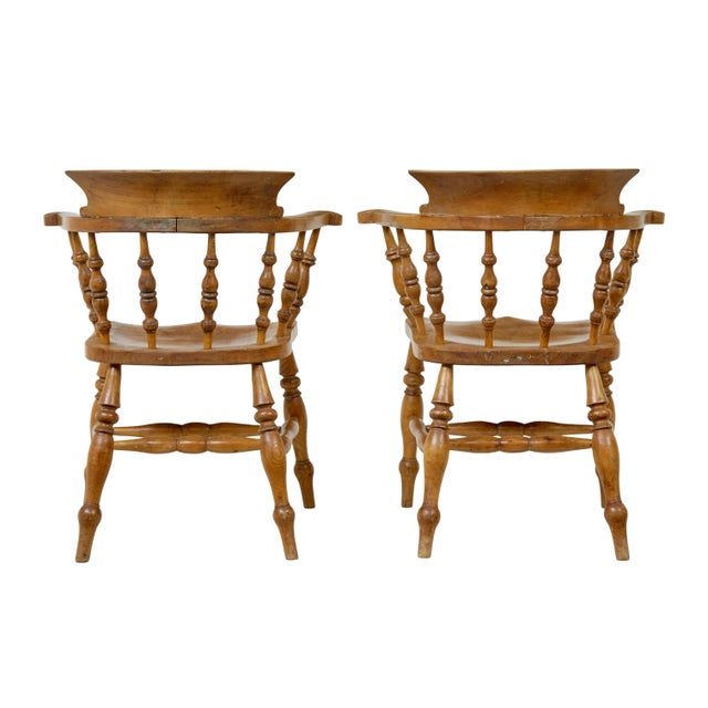 Wood Set of 19th Century Elm Elbow Chairs, 1890s For Sale - Image 7 of 9