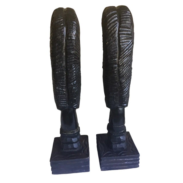 Wood Late 20th Century Vintage Pair of Genuine Authentic African Ebonywood Hand-Carved Tribal Bust Statues For Sale - Image 7 of 8