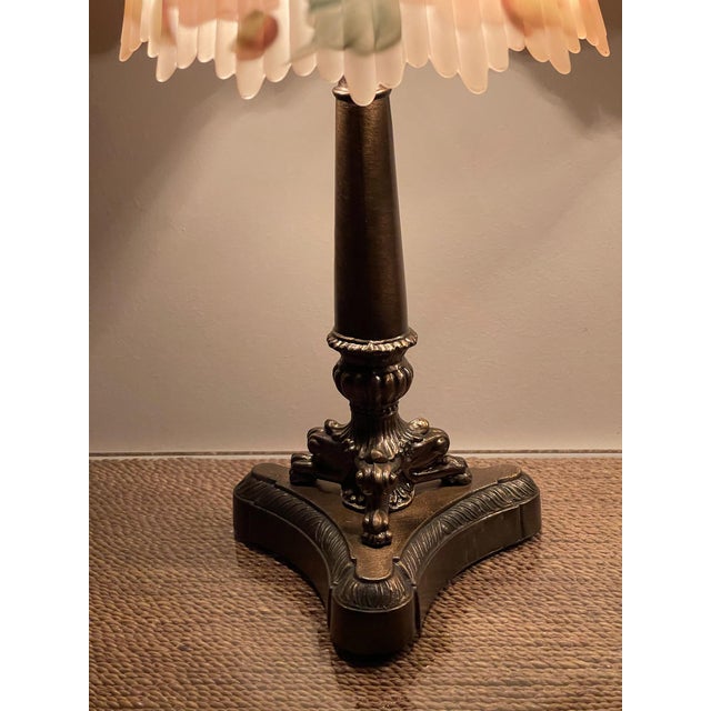 Pair of Vintage Reverse-Painted Floral Glass Boudoir Lamps, Signed “Carol,” 1970s For Sale In New York - Image 6 of 10