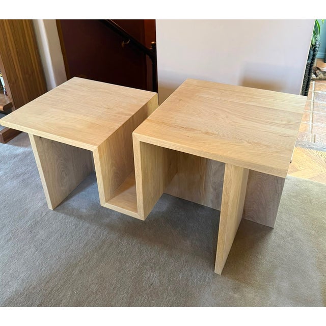 Custom-Made Wooden Minimalist White Oak Side Table & Vinyl Record Player Stand For Sale - Image 4 of 7